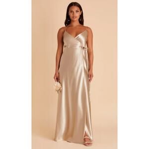 Birdy Grey Wrap Dress Shiny Satin Neutral